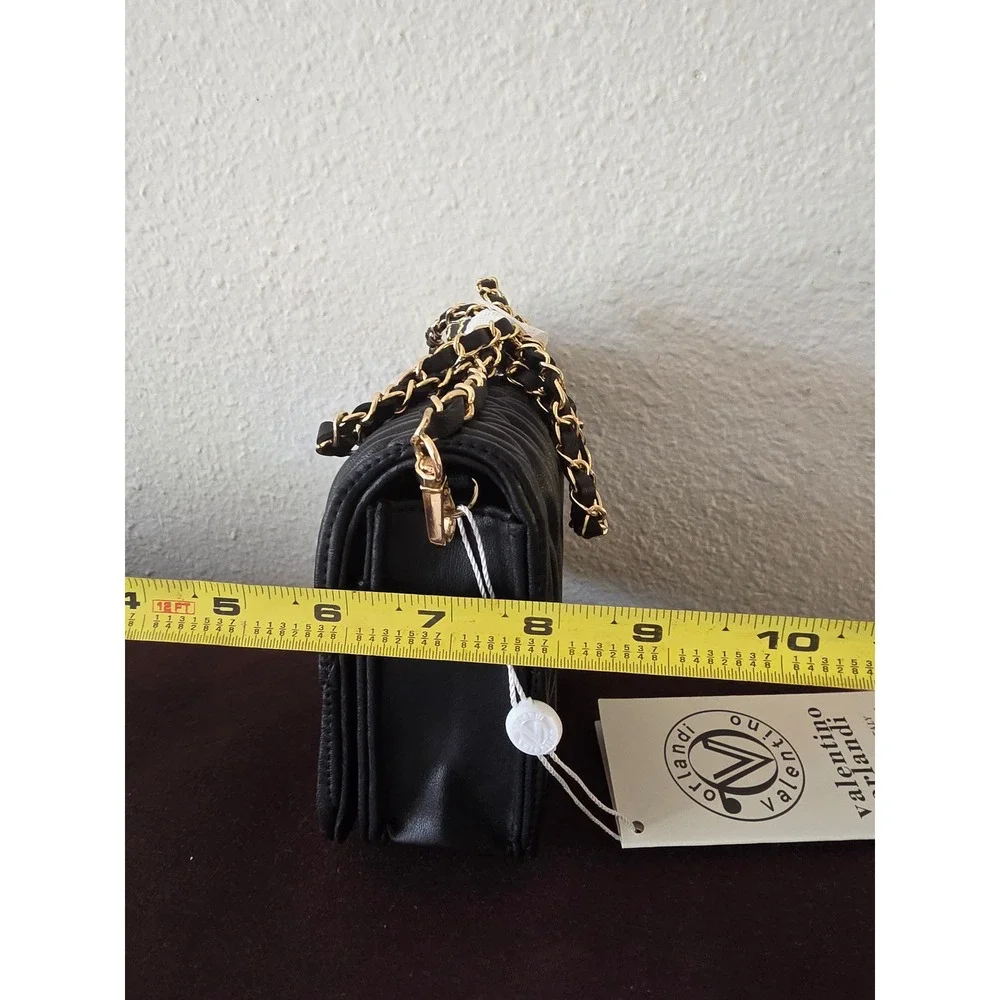 Valentino Orlandi Black Ruched Quilted Crossbody Bag Gold Chain Strap V-NWBC